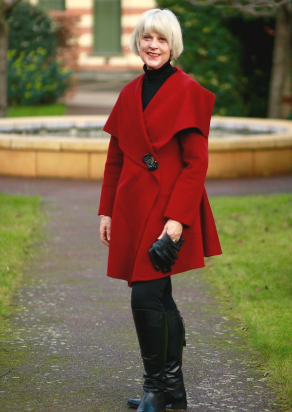 Shop your closet - red shawl collar wrap coat - Chic at any age